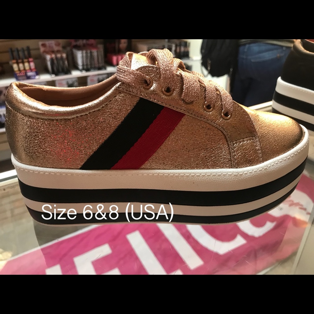Rose gold high heel sneakers.rose gold